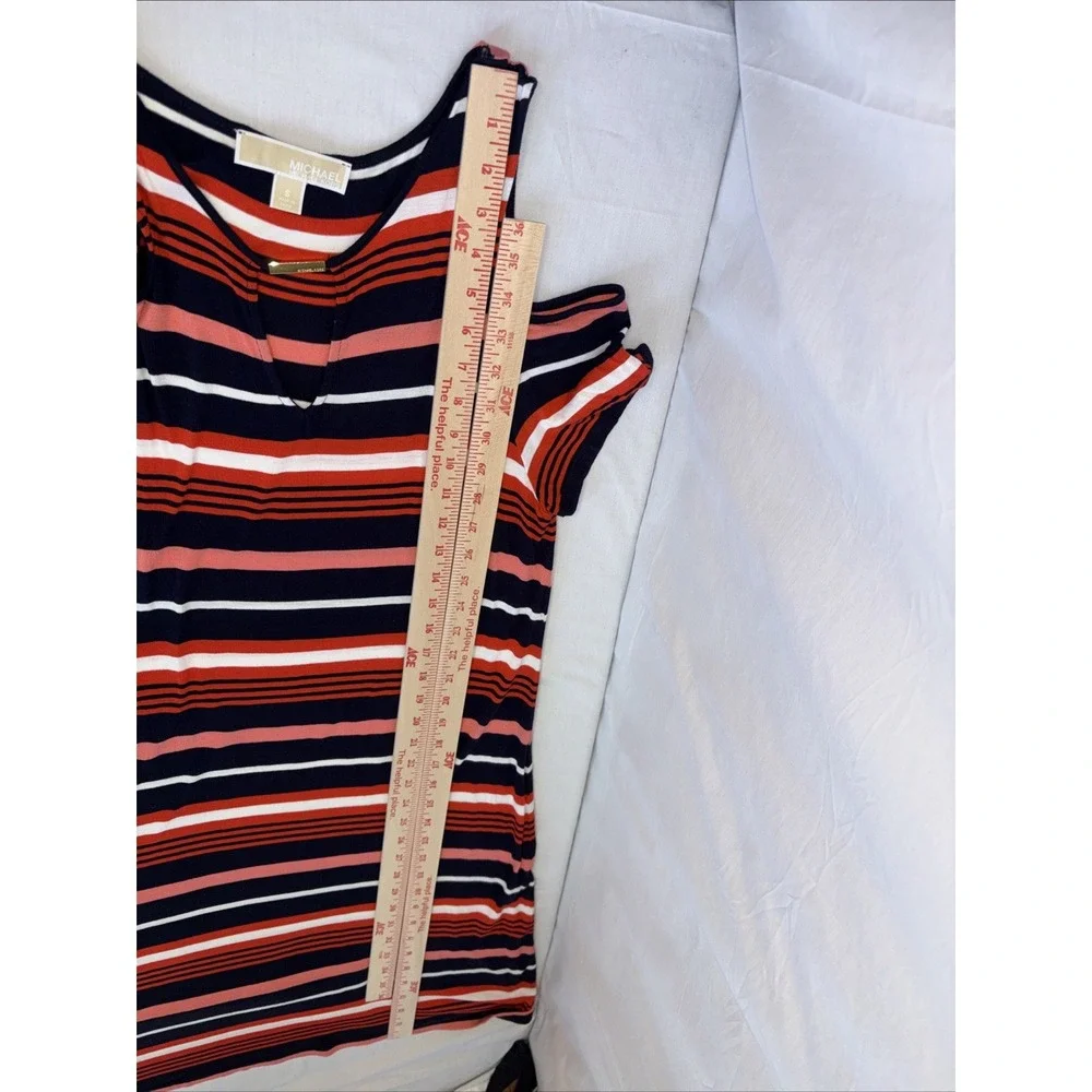 Michael Kors Cold Shoulder Striped Dress Orange Blue White Womens Small